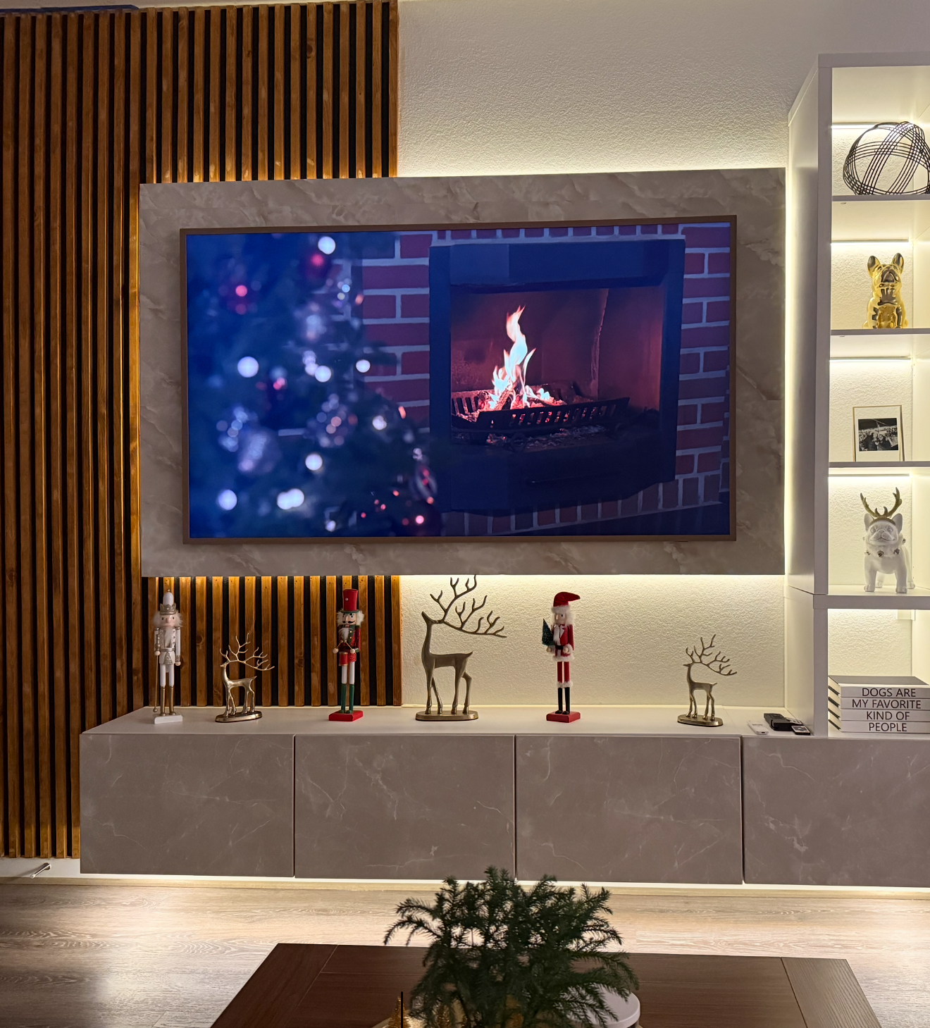 Frame Tv, Wall design and Flooting shelf